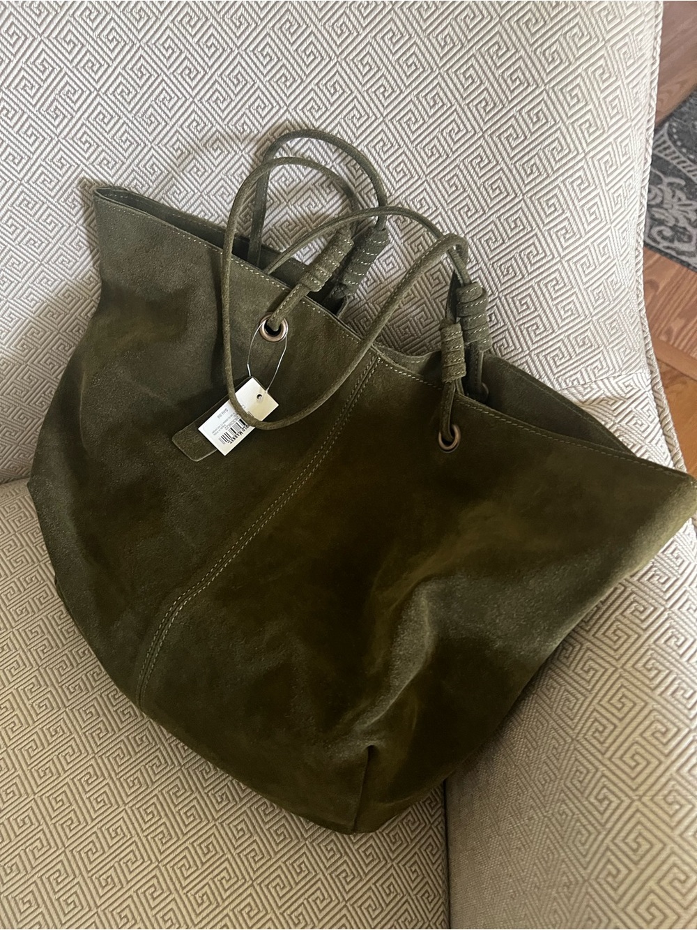 World Market open suede leather tote bag purse olive green perfect for Fall! NEW